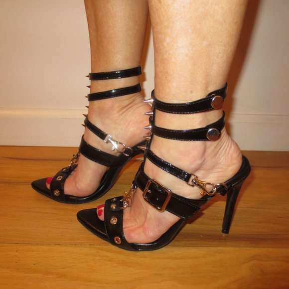 LAST CHANCE NNB Black Fetish High Heel Hardware Stiletto Sandal - Picture 6 of 10
